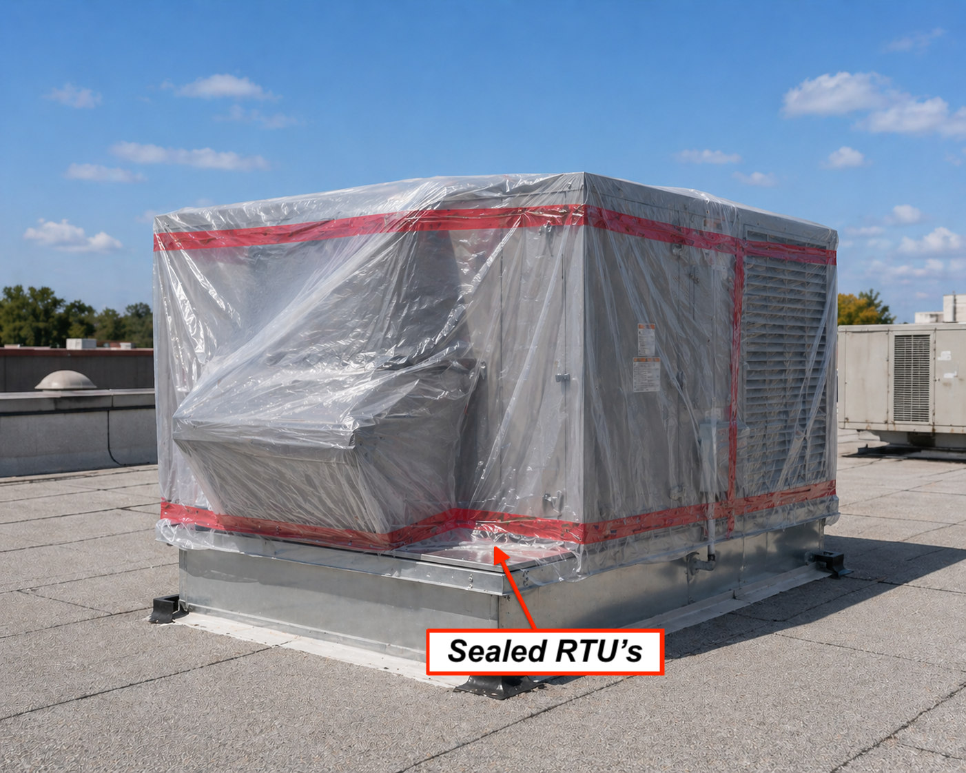Sealded_RTU Roof top HVAC unit, sealed with plastic.