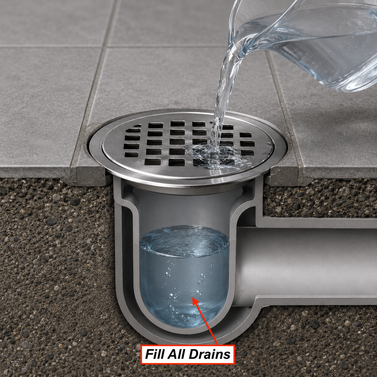 floor_drain Floor drain filled with water.